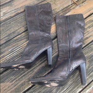 Omari Brown Leather Snake Snakeskin Reptile Tall Calf Boots 9 EU 39 Zip Vintage